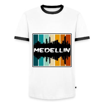 Medellin Colombie Skyline Silhouette Voyage Souven - T-shirt contrasté Homme - blanc/noir - Devant - AI Model Female 172 light (172cm) & AI Model Male 178 dark (178cm)