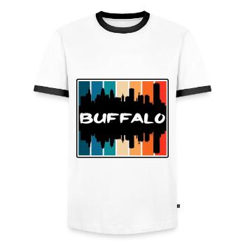 Buffalo New York États-Unis Skyline Silhouette Sou de voyage - T-shirt contrasté Homme - blanc/noir - Devant - AI Model Female 172 light (172cm) & AI Model Male 178 dark (178cm)