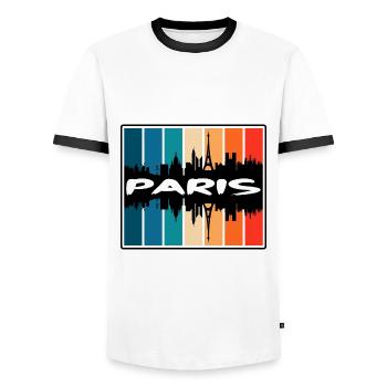 Paris France Skyline Silhouette Travel Souvenir - Men's Ringer Shirt - white/black - Front - AI Model Female 172 light (172cm) & AI Model Male 178 dark (178cm)