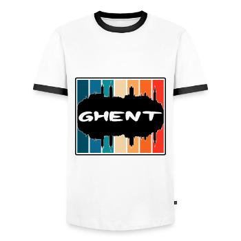 Ghent Belgium Skyline Silhouette Travel Souvenir - Men's Ringer Shirt - white/black - Front - AI Model Female 172 light (172cm) & AI Model Male 178 dark (178cm)