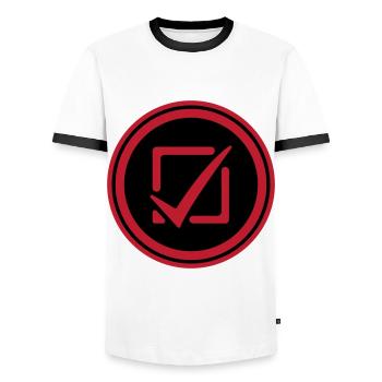 Tick the box - Men's Ringer Shirt - white/black - Front - AI Model Female 172 light (172cm) & AI Model Male 178 dark (178cm)