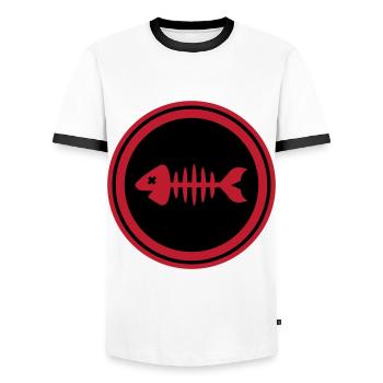 Fisch Symbol Knochen Gräte - Männer Kontrast-T-Shirt - Weiß/Schwarz - Vorne - AI Model Female 172 light (172cm) & AI Model Male 178 dark (178cm)
