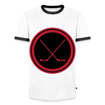 Ice hockey sticks - Men's Ringer Shirt - white/black - Front - AI Model Female 172 light (172cm) & AI Model Male 178 dark (178cm)