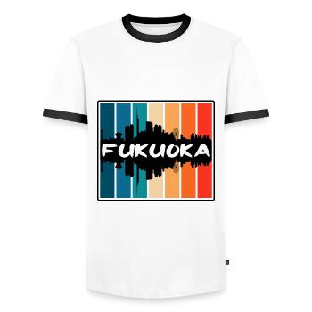 Fukuoka Japan Skyline Silhouette Reisesouvenir - Männer Kontrast-T-Shirt - Weiß/Schwarz - Vorne - AI Model Female 172 light (172cm) & AI Model Male 178 dark (178cm)