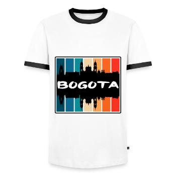 Bogota Colombia Skyline Silhouette Travel Souvenir - Men's Ringer Shirt - white/black - Front - AI Model Female 172 light (172cm) & AI Model Male 178 dark (178cm)
