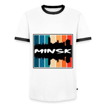 Minsk Belarus Skyline Silhouette Travel Souvenir - Men's Ringer Shirt - white/black - Front - AI Model Female 172 light (172cm) & AI Model Male 178 dark (178cm)