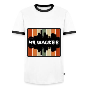 Milwaukee Wisconsin Usa Skyline Silhouette Travel - Men's Ringer Shirt - white/black - Front - AI Model Female 172 light (172cm) & AI Model Male 178 dark (178cm)