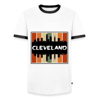 Cleveland Ohio USA Skyline Silhouette Reisen Souve - Männer Kontrast-T-Shirt - Weiß/Schwarz - Vorne - AI Model Female 172 light (172cm) & AI Model Male 178 dark (178cm)