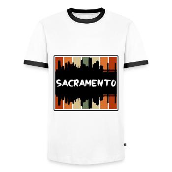 Sacramento California Usa Skyline Silhouette Trave - Men's Ringer Shirt - white/black - Front - AI Model Female 172 light (172cm) & AI Model Male 178 dark (178cm)