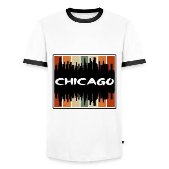 Chicago Illinois États-Unis Skyline Silhouette Voyage Sou - T-shirt contrasté Homme - blanc/noir - Devant - AI Model Female 172 light (172cm) & AI Model Male 178 dark (178cm)