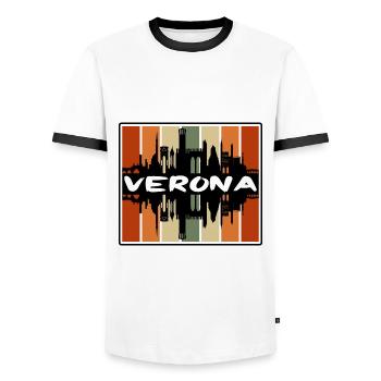 Vérone Italie Skyline Silhouette Souvenir de voyage - T-shirt contrasté Homme - blanc/noir - Devant - AI Model Female 172 light (172cm) & AI Model Male 178 dark (178cm)