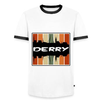 Derry Northern Ireland Skyline Silhouette Travel S - Men's Ringer Shirt - white/black - Front - AI Model Female 172 light (172cm) & AI Model Male 178 dark (178cm)