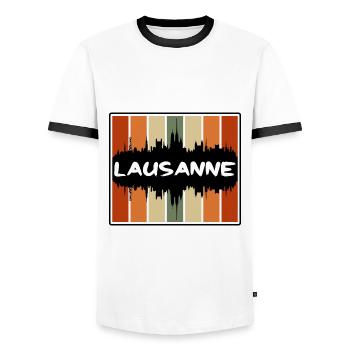 Lausanne Switzerland Skyline Silhouette Travel Sou - Men's Ringer Shirt - white/black - Front - AI Model Female 172 light (172cm) & AI Model Male 178 dark (178cm)