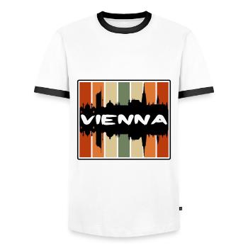 Vienna Austria Skyline Silhouette Travel Souvenir - Men's Ringer Shirt - white/black - Front - AI Model Female 172 light (172cm) & AI Model Male 178 dark (178cm)