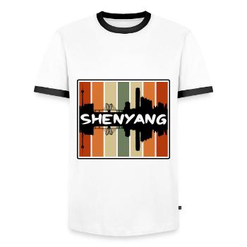 Shenyang Chine Skyline Silhouette Voyage Souvenir - T-shirt contrasté Homme - blanc/noir - Devant - AI Model Female 172 light (172cm) & AI Model Male 178 dark (178cm)