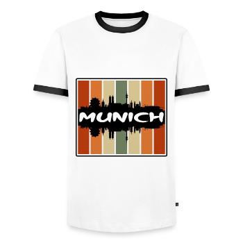 Munich Germany Skyline Silhouette Travel Souvenir - Men's Ringer Shirt - white/black - Front - AI Model Female 172 light (172cm) & AI Model Male 178 dark (178cm)
