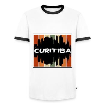 Curitiba Brazil Skyline Silhouette Travel Souvenir - Men's Ringer Shirt - white/black - Front - AI Model Female 172 light (172cm) & AI Model Male 178 dark (178cm)