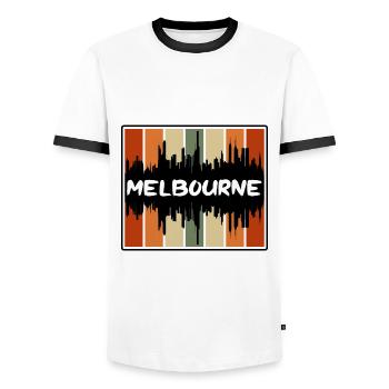 Melbourne Australie Skyline Silhouette Souv de voyage - T-shirt contrasté Homme - blanc/noir - Devant - AI Model Female 172 light (172cm) & AI Model Male 178 dark (178cm)