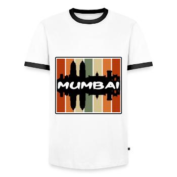 Mumbai India Skyline Silhouette Travel Souvenir - Men's Ringer Shirt - white/black - Front - AI Model Female 172 light (172cm) & AI Model Male 178 dark (178cm)