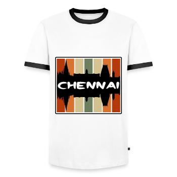 Chennai Indien Skyline Silhouette Reise Souvenir - Männer Kontrast-T-Shirt - Weiß/Schwarz - Vorne - AI Model Female 172 light (172cm) & AI Model Male 178 dark (178cm)
