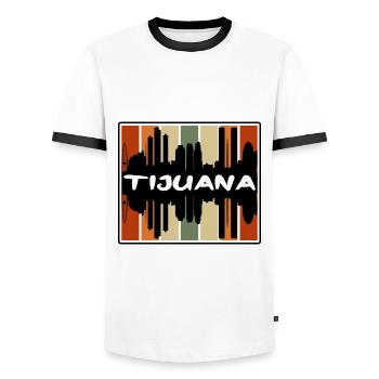 Tijuana Mexico Skyline Silhouette Travel Souvenir - Men's Ringer Shirt - white/black - Front - AI Model Female 172 light (172cm) & AI Model Male 178 dark (178cm)