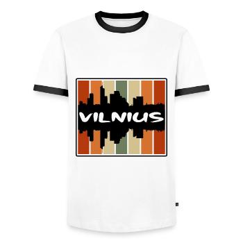Vilnius Lituanie Skyline Silhouette Voyage Souven - T-shirt contrasté Homme - blanc/noir - Devant - AI Model Female 172 light (172cm) & AI Model Male 178 dark (178cm)