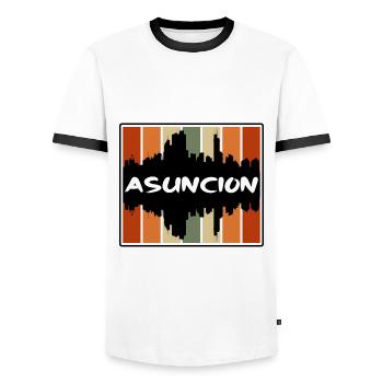 Asuncion Paraguay Skyline Silhouette Travel Souven - Men's Ringer Shirt - white/black - Front - AI Model Female 172 light (172cm) & AI Model Male 178 dark (178cm)