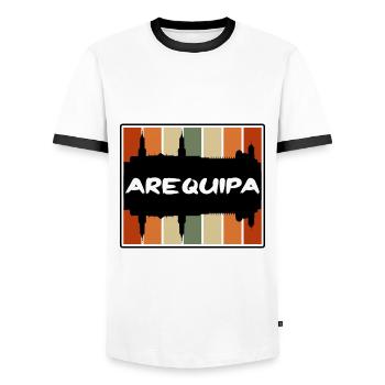 Arequipa Peru Skyline Silhouette Travel Souvenir - Men's Ringer Shirt - white/black - Front - AI Model Female 172 light (172cm) & AI Model Male 178 dark (178cm)