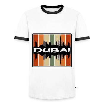 Dubai Uae Skyline Silhouette Travel Souvenir - Men's Ringer Shirt - white/black - Front - AI Model Female 172 light (172cm) & AI Model Male 178 dark (178cm)