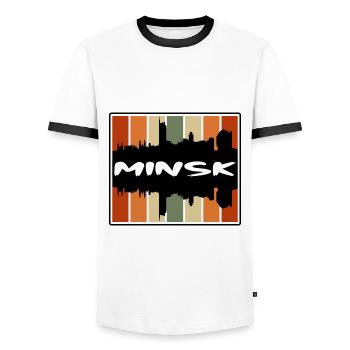 Minsk Belarus Skyline Silhouette Travel Souvenir - Men's Ringer Shirt - white/black - Front - AI Model Female 172 light (172cm) & AI Model Male 178 dark (178cm)