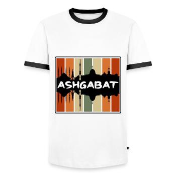 Ashgabat Turkménistan Skyline Silhouette Voyage So - T-shirt contrasté Homme - blanc/noir - Devant - AI Model Female 172 light (172cm) & AI Model Male 178 dark (178cm)