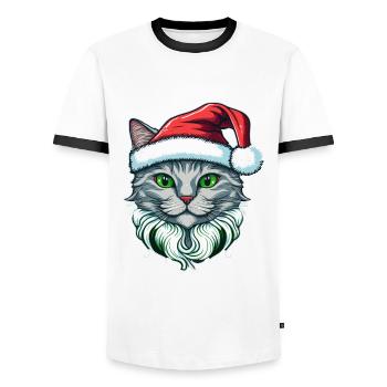 Gorgeous kitten wearing Santa hat - Men's Ringer Shirt - white/black - Front - AI Model Female 172 light (172cm) & AI Model Male 178 dark (178cm)