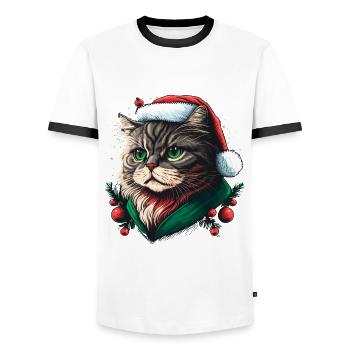 Entzückende Katze mit Weihnachtshut - Männer Kontrast-T-Shirt - Weiß/Schwarz - Vorne - AI Model Female 172 light (172cm) & AI Model Male 178 dark (178cm)