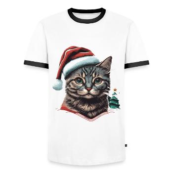 Illustration parfaite du chat de Noël, l’idéal - T-shirt contrasté Homme - blanc/noir - Devant - AI Model Female 172 light (172cm) & AI Model Male 178 dark (178cm)
