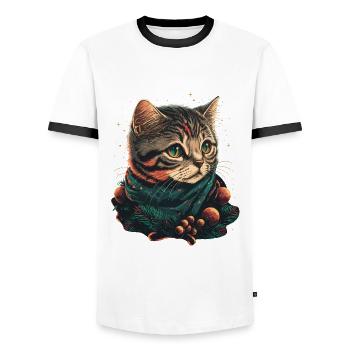 Beau chat portant un chapeau de Noël - T-shirt contrasté Homme - blanc/noir - Devant - AI Model Female 172 light (172cm) & AI Model Male 178 dark (178cm)
