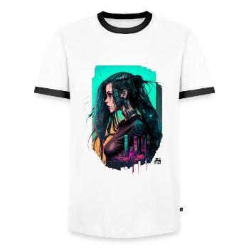 Trendy Digital Illustration Of A Fearless Women - Men's Ringer Shirt - white/black - Front - AI Model Female 172 light (172cm) & AI Model Male 178 dark (178cm)
