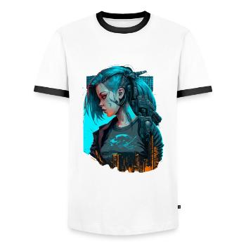 Beautiful Futuristic Lady For Gaming Lovers - Men's Ringer Shirt - white/black - Front - AI Model Female 172 light (172cm) & AI Model Male 178 dark (178cm)