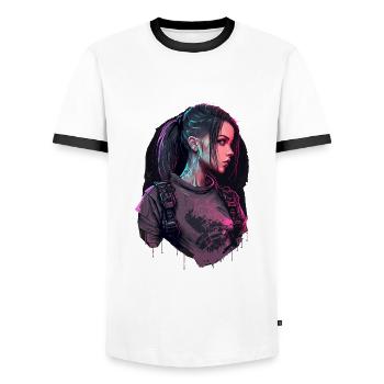 Amazing Painting Of A Fearless Lady - Men's Ringer Shirt - white/black - Front - AI Model Female 172 light (172cm) & AI Model Male 178 dark (178cm)