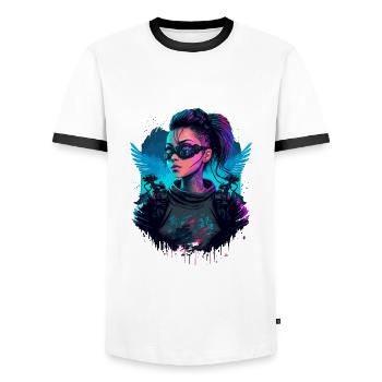 Belle science-fiction Dame le simple présent - T-shirt contrasté Homme - blanc/noir - Devant - AI Model Female 172 light (172cm) & AI Model Male 178 dark (178cm)