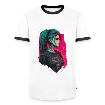 Breathtaking Digital Painting of a Punk Women - Men's Ringer Shirt - white/black - Front - AI Model Female 172 light (172cm) & AI Model Male 178 dark (178cm)