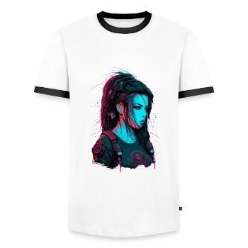 Breathtaking Digital Painting of a Science - Men's Ringer Shirt - white/black - Front - AI Model Female 172 light (172cm) & AI Model Male 178 dark (178cm)