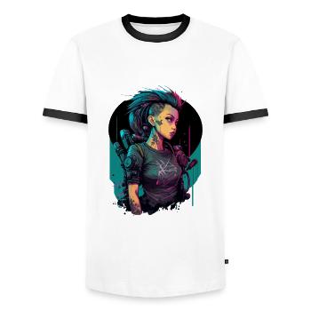 Amazing Looking Futuristic Lady the fabulous - Men's Ringer Shirt - white/black - Front - AI Model Female 172 light (172cm) & AI Model Male 178 dark (178cm)