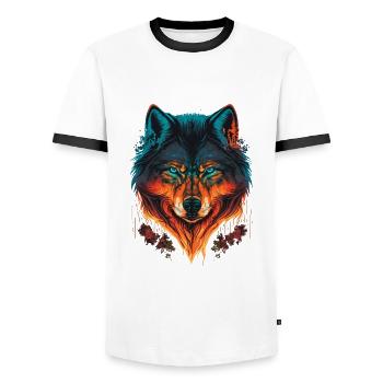 Wolf Illustration for every Forest Lovers - Men's Ringer Shirt - white/black - Front - AI Model Female 172 light (172cm) & AI Model Male 178 dark (178cm)
