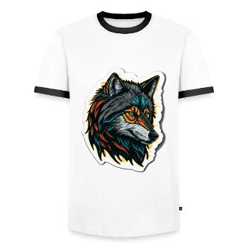 Peinture numérique d’une tête de loup - T-shirt contrasté Homme - blanc/noir - Devant - AI Model Female 172 light (172cm) & AI Model Male 178 dark (178cm)