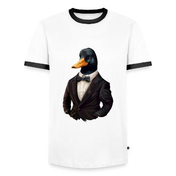 Duck with bow tie - Men's Ringer Shirt - white/black - Front - AI Model Female 172 light (172cm) & AI Model Male 178 dark (178cm)