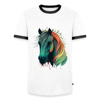 Beau cheval - T-shirt contrasté Homme - blanc/noir - Devant - AI Model Female 172 light (172cm) & AI Model Male 178 dark (178cm)
