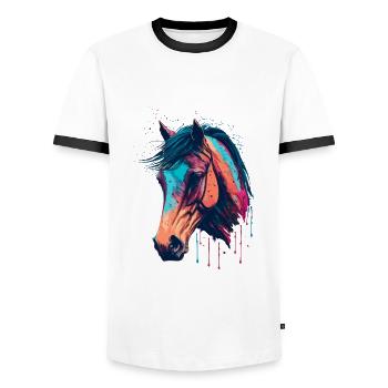 Horse Head Drawing - Men's Ringer Shirt - white/black - Front - AI Model Female 172 light (172cm) & AI Model Male 178 dark (178cm)