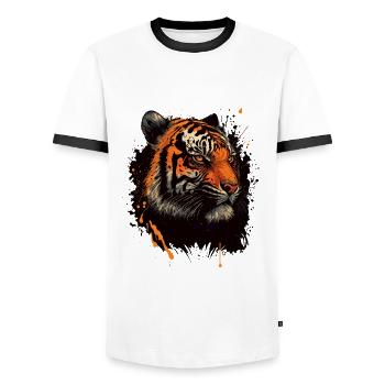 Tiger Head - Men's Ringer Shirt - white/black - Front - AI Model Female 172 light (172cm) & AI Model Male 178 dark (178cm)