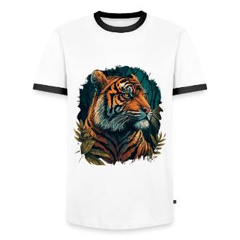 Tigre en Afrique - T-shirt contrasté Homme - blanc/noir - Devant - AI Model Female 172 light (172cm) & AI Model Male 178 dark (178cm)