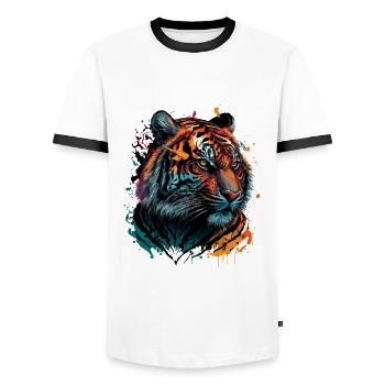 Colorful Tiger - Men's Ringer Shirt - white/black - Front - AI Model Female 172 light (172cm) & AI Model Male 178 dark (178cm)